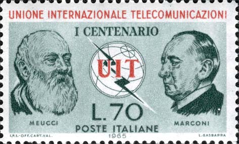 Francobollo Ritratti di Meucci e Marconi -  1965