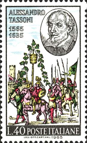Francobollo Ritratto di Tassoni ed Episodio della "Secchia Rapita" -  1965