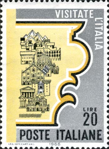 Francobollo Monumenti Italiani Entro Cornice a Forma di Capitello -  1966