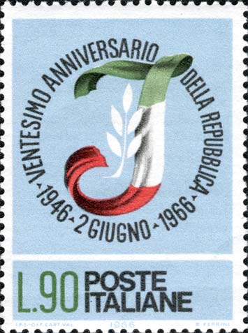 Francobollo Lettera I Formata da un Nastro Tricolore e da un Ramoscello d'Ulivo -  1966