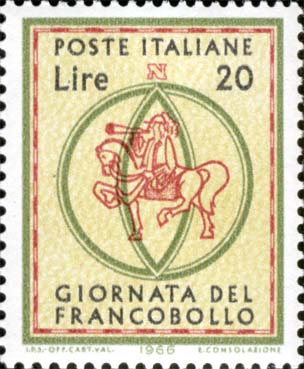 Francobollo Postiglione e Cavallo Entro Cornice a Forma di Bussola -  1966