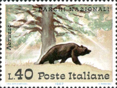 Francobollo Orso Bruno e Faggio nel Parco d'Abruzzo -  1967