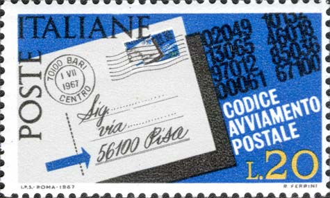 Francobollo Cartolina con Evidenziato il Codice Postale -  1967