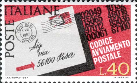 Francobollo Lettera con Evidenziato il Codice Postale -  1967