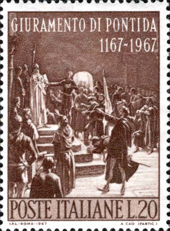 Francobollo Dipinto "Il Giuramento di Pontida" di Adolfo Cao -  1967