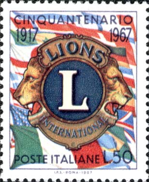 Francobollo Stemma del Lion's Club e Bandiere -  1967