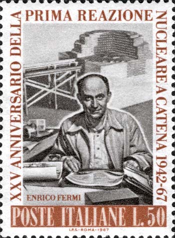 Francobollo Ritratto di Enrico Fermi e Pila Atomica -  1967