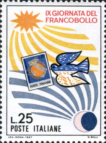 Francobollo Colomba che Porta un Francobollo, Sole e Luna -  1967