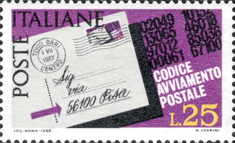 Francobollo Cartolina con Evidenziato il Codice Postale -  1968