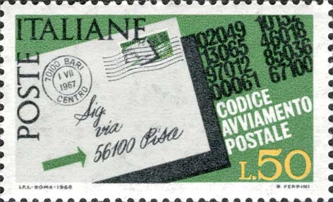 Francobollo Lettera con Evidenziato il Codice Postale -  1968