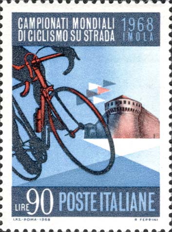 Francobollo Bicicletta da Corsa e Rocca di Imola -  1968