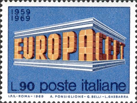Francobollo Colonnato Formato dalle Parole "Europa CEPT" -  1969