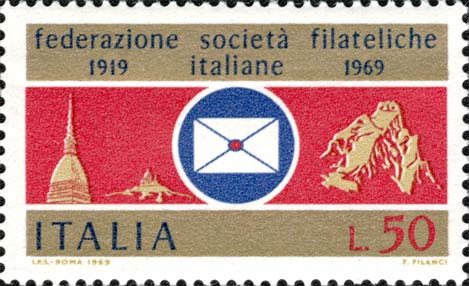 Francobollo Mole Antonelliana, Superga, Busta e Cervino -  1969