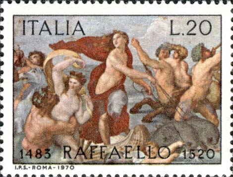 Francobollo Dipinto "Trionfo di Galatea" di Raffaello -  1970