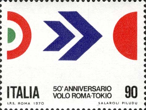 Francobollo Stemma Circolare di Italia e Giappone -  1970