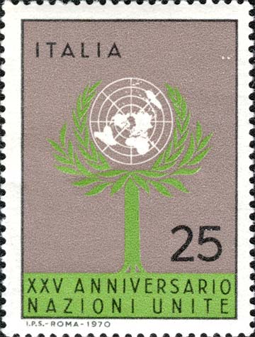 Francobollo Albero e Stemma delle Nazioni Unite -  1970