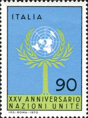 Francobollo Albero e Stemma delle Nazioni Unite -  1970