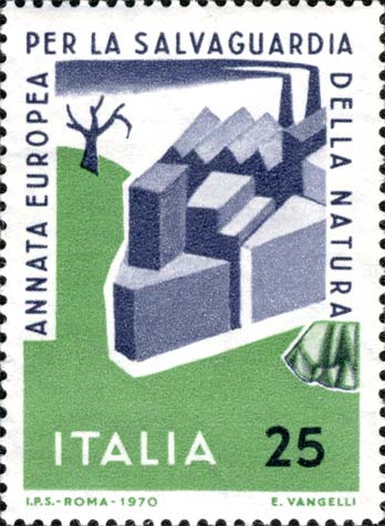 Francobollo Città che Avanza Verso la Natura in Rovina -  1970