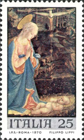 Francobollo Dipinto "Vergine Adorante il Bambino" di Filippino Lippi -  1970