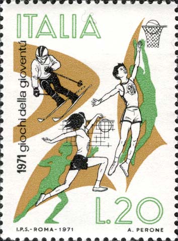 Francobollo Sci, Pallavolo e Basket -  1971