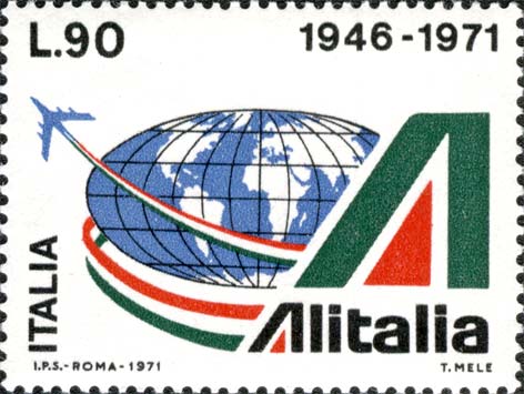 Francobollo Stemma dell'Alitalia, Globo e Velivolo -  1971