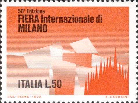 Francobollo Figure Astratte e Sagoma del Duomo di Milano -  1972