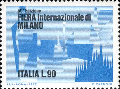 Francobollo Figure Astratte e Sagoma del Duomo di Milano -  1972