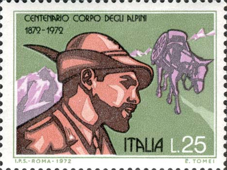 Francobollo Alpino e Mulo -  1972