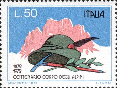Francobollo Cappello da Alpino e Monte Lavaredo -  1972