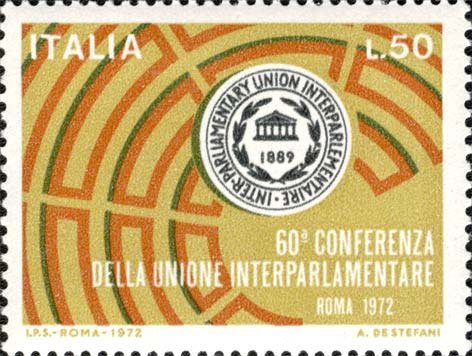 Francobollo Emiciclo di Montecitorio e Stemma dell'Unione Interparlamentare -  1972