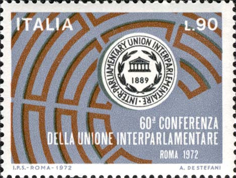 Francobollo Emiciclo di Montecitorio e Stemma dell'Unione Interparlamentare -  1972