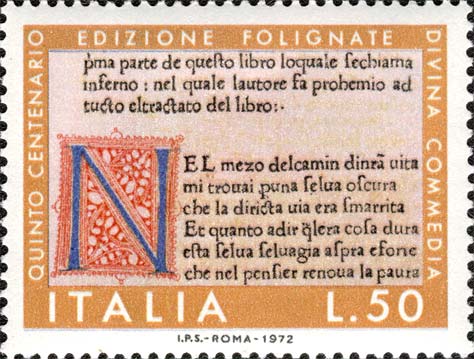 Francobollo Edizione di Foligno della Divina Commedia -  1972