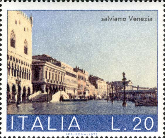 Francobollo Riva degli Schiavoni con l'Acqua Alta -  1973
