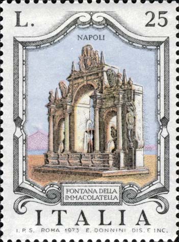 Francobollo Fontana dell'Immacolata, a Napoli -  1973
