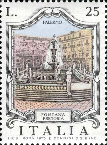 Francobollo Fontana di Piazza Pretoria, a Palermo -  1973