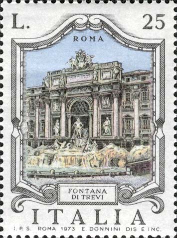 Francobollo Fontana di Trevi, a Roma -  1973