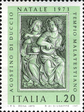 Francobollo Angeli Musicanti -  1973