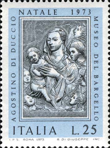 Francobollo Madonna con Bambino e Angeli -  1973