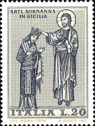 Francobollo Cristo che Incorona Re Ruggiero -  1974