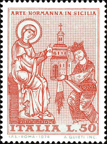 Francobollo Re Guglielmo che Offre la Corona alla Vergine -  1974