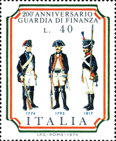 Francobollo Finanzieri in Varie Uniformi -  1974