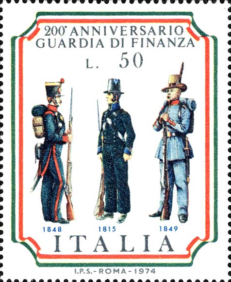 Francobollo Finanzieri in Varie Uniformi -  1974