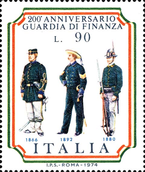 Francobollo Finanzieri in Varie Uniformi -  1974