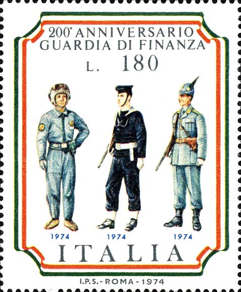 Francobollo Finanzieri in Varie Uniformi -  1974