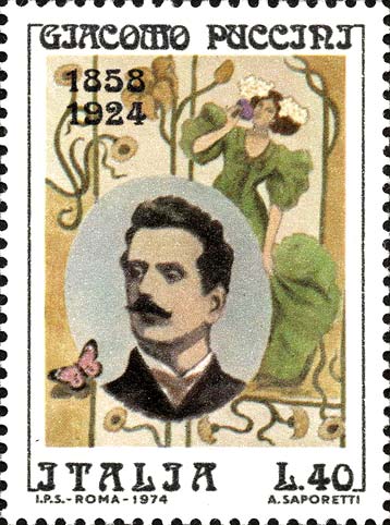 Francobollo Ritratto di Giacomo Puccini -  1974