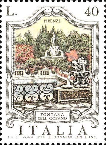 Francobollo Fontana dell'Oceano, a Firenze -  1974