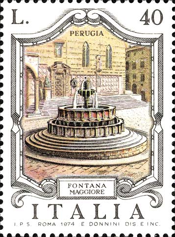 Francobollo Fontana Maggiore, a Perugia -  1974