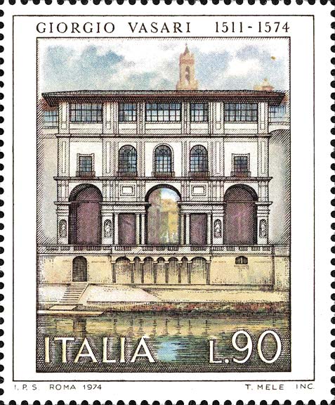 Francobollo Palazzo degli Uffizi, Opera di G.Vasari -  1974