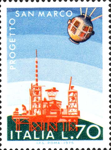 Francobollo Satellite San Marco e Piattaforma di Controllo -  1975