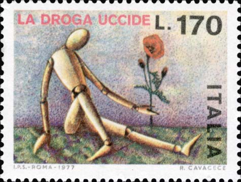 Francobollo Manichino che Regge un Papavero -  1977